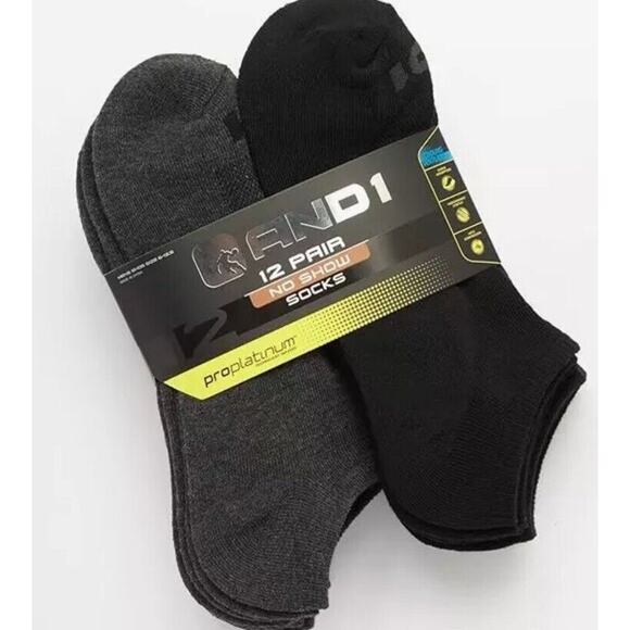 AND1 Men's Athletic Comfort No Show Socks (12-Pack BlackGray) NEW FREE SHIPPING - Picture 1 of 6